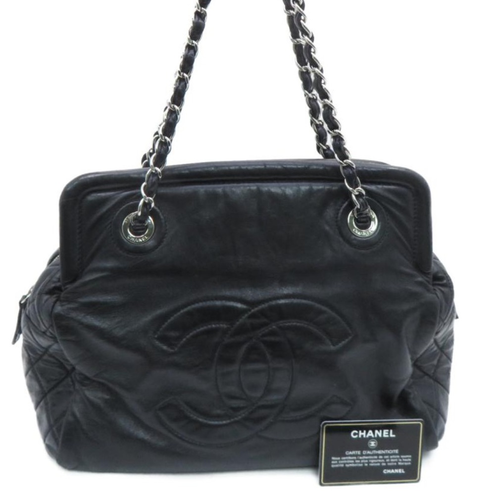 Auth Chanel CC Shoulder Bag Calfskin Leather